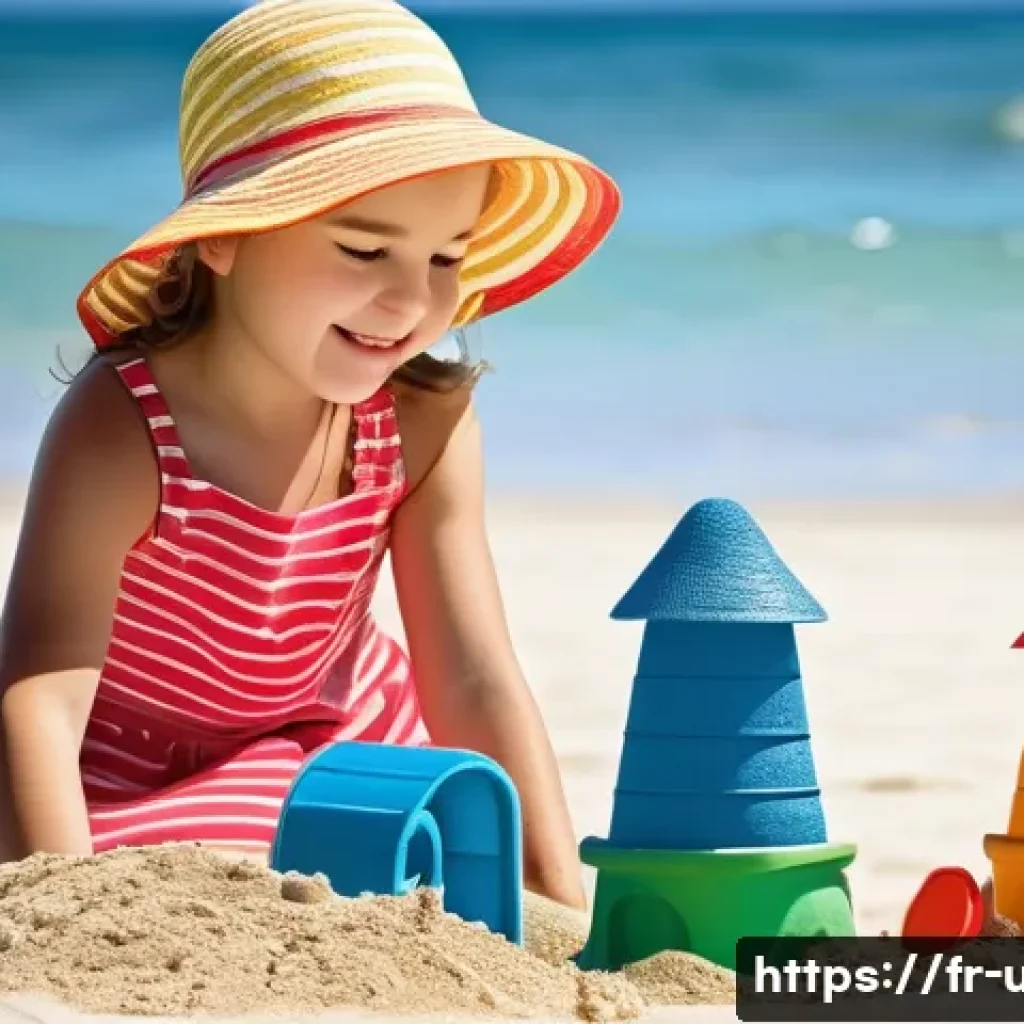 아부다비 그랜드 프릭스 F1 경기 - **Prompt:** A young girl, around 7 years old, wearing a cute sundress and a sun hat, is building a s...